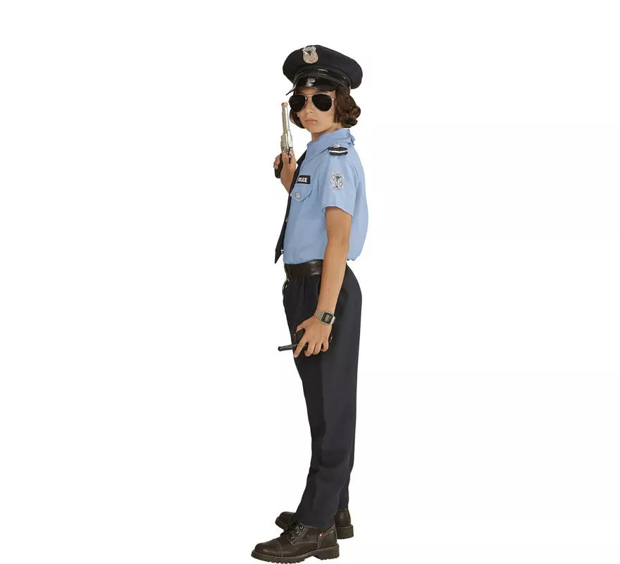 Translation missing: fr.Disfraz de Policía azul con gorro para niño y adolescente