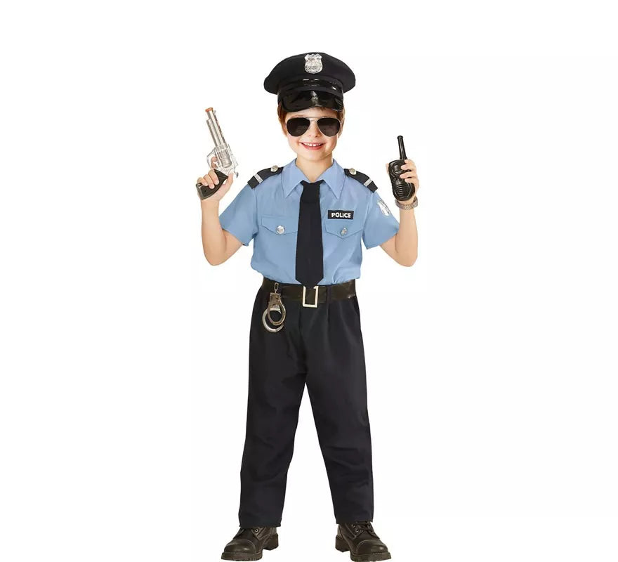 Translation missing: fr.Disfraz de Policía azul con gorro para niño y adolescente