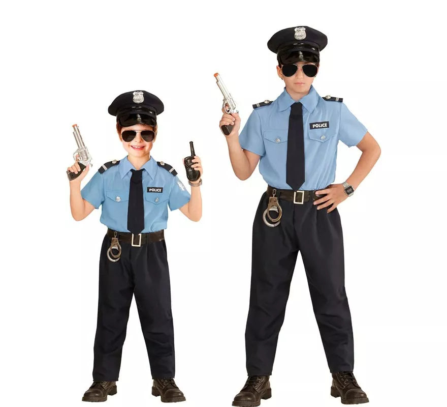 Translation missing: fr.Disfraz de Policía azul con gorro para niño y adolescente