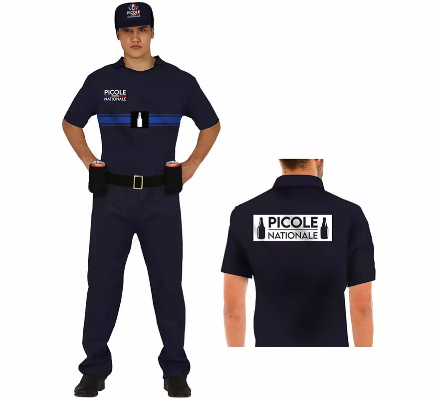 Translation missing: fr.Disfraz de Policía Francés con Portabebidas para hombre