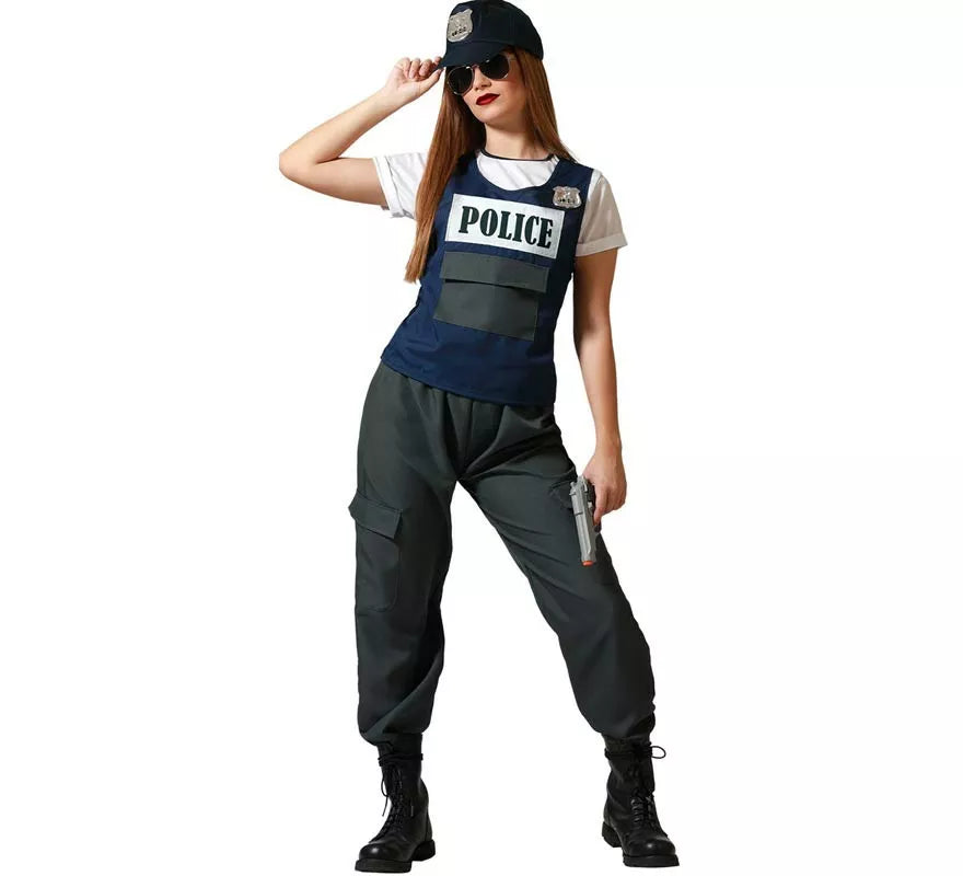 Translation missing: fr.Disfraz de Policía negro con gorra para mujer
