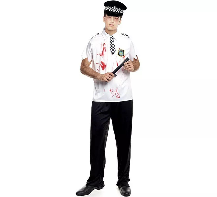 Translation missing: fr.Disfraz de Policía Zombie blanco para hombre