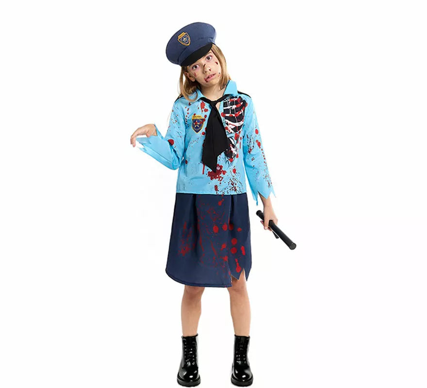 Translation missing: fr.Disfraz de Policía Zombie con Gorra para niña