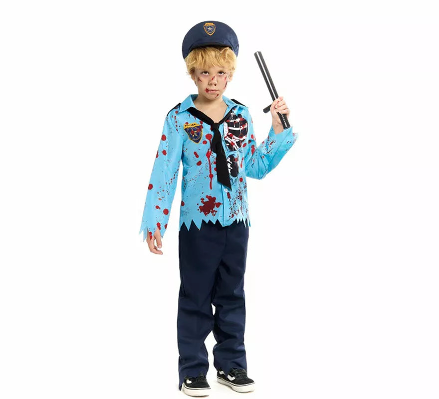 Disfraz de Policía Zombie con Gorra para niño