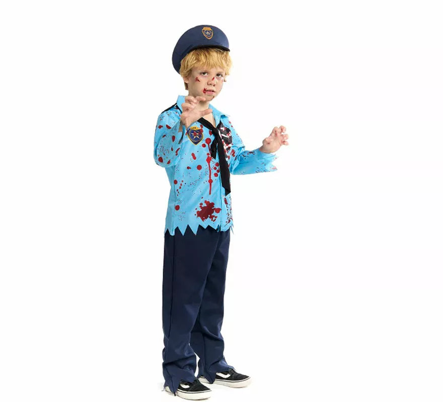 Translation missing: fr.Disfraz de Policía Zombie con Gorra para niño