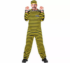 Costume de prisonnier rayé jaune et noir pour homme