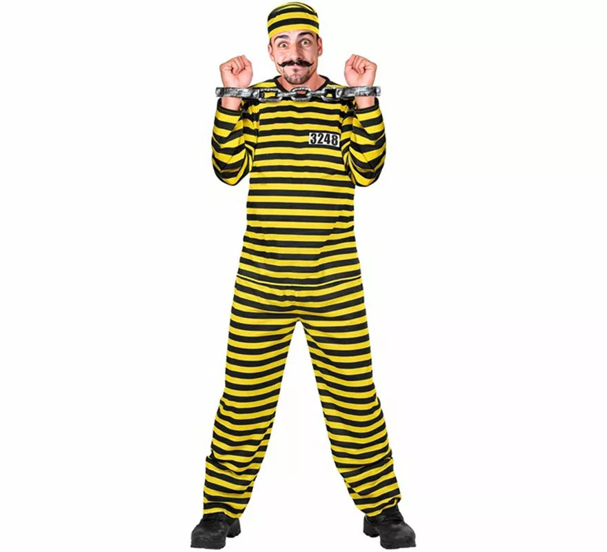 Translation missing: fr.Disfraz de Preso a rayas amarillo y negro para hombre