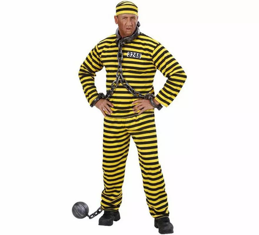 Translation missing: fr.Disfraz de Preso a rayas amarillo y negro para hombre