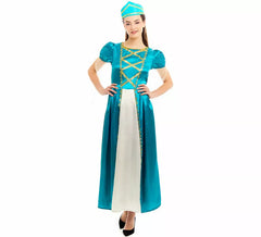 Costume de princesse médiévale bleue pour femme