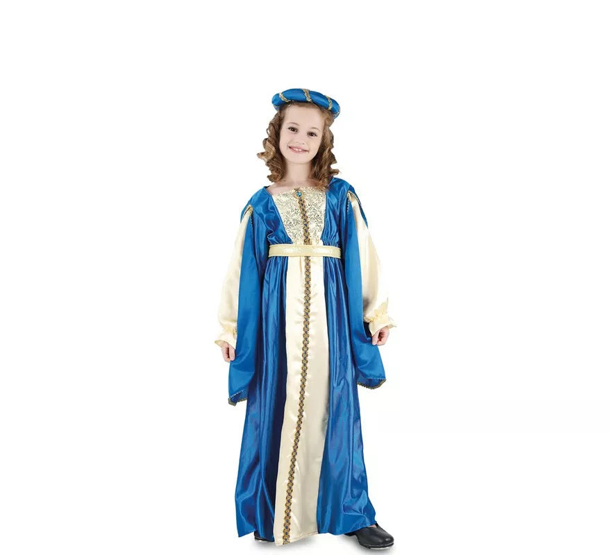 Translation missing: fr.Disfraz de Princesa Medieval azul y dorado para niña