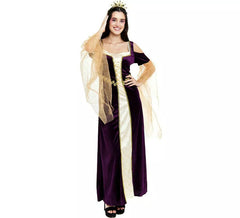 Costume de princesse médiévale violet manches longues pour femme
