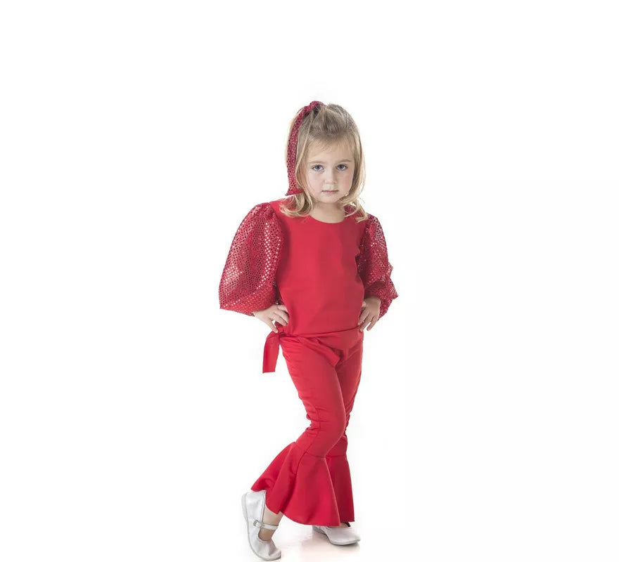 Translation missing: fr.Disfraz de Raffaella Carrà rojo para niña