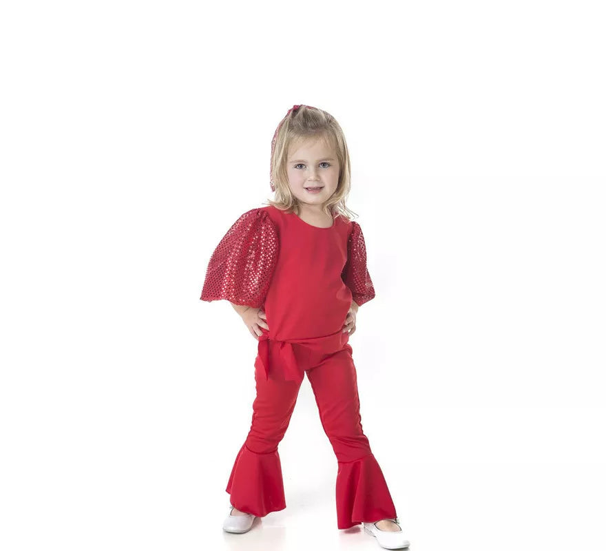 Translation missing: fr.Disfraz de Raffaella Carrà rojo para niña