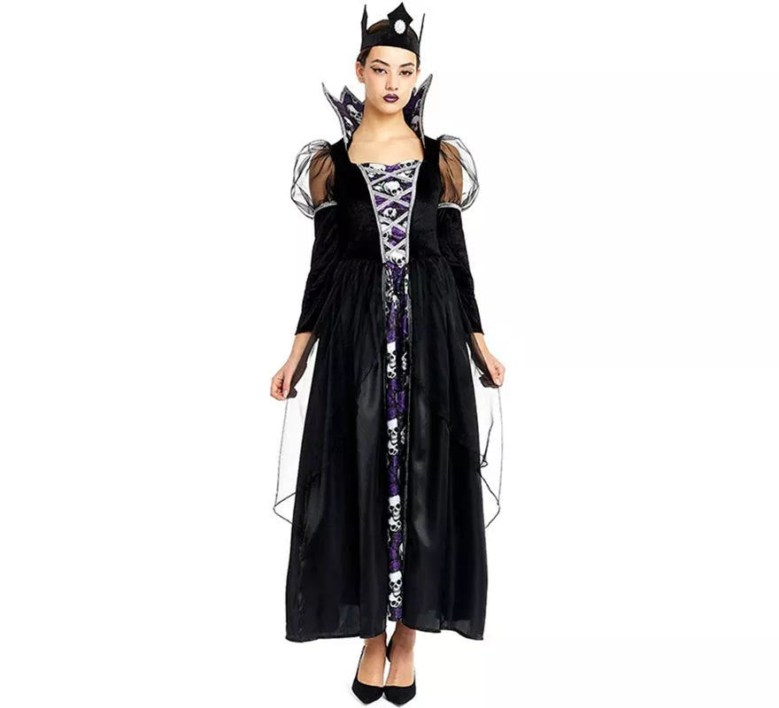Translation missing: fr.Disfraz de Reina Calavera oscura con corona para mujer