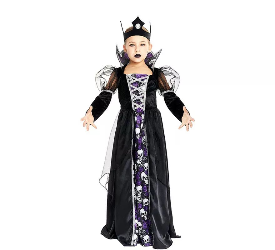 Translation missing: fr.Disfraz de Reina Calavera oscura con corona para niña y adolescente