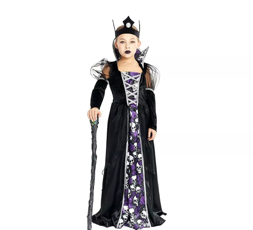 Translation missing: fr.Disfraz de Reina Calavera oscura con corona para niña y adolescente