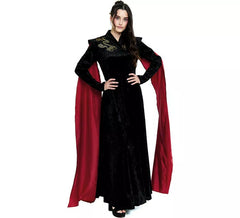 Costume de reine dragon noir à manches rouges pour femme
