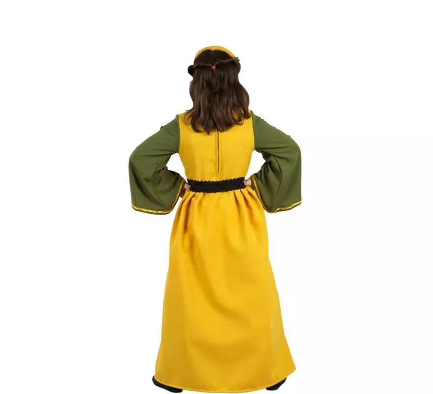 Translation missing: fr.Disfraz de Reina Medieval amarillo y verde para niña