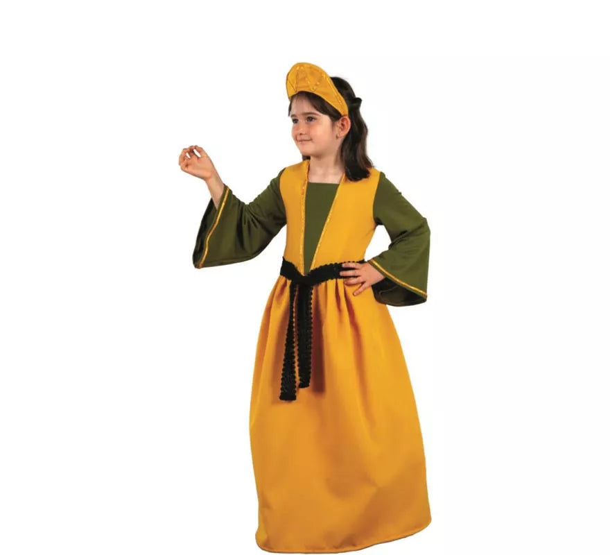 Translation missing: fr.Disfraz de Reina Medieval amarillo y verde para niña