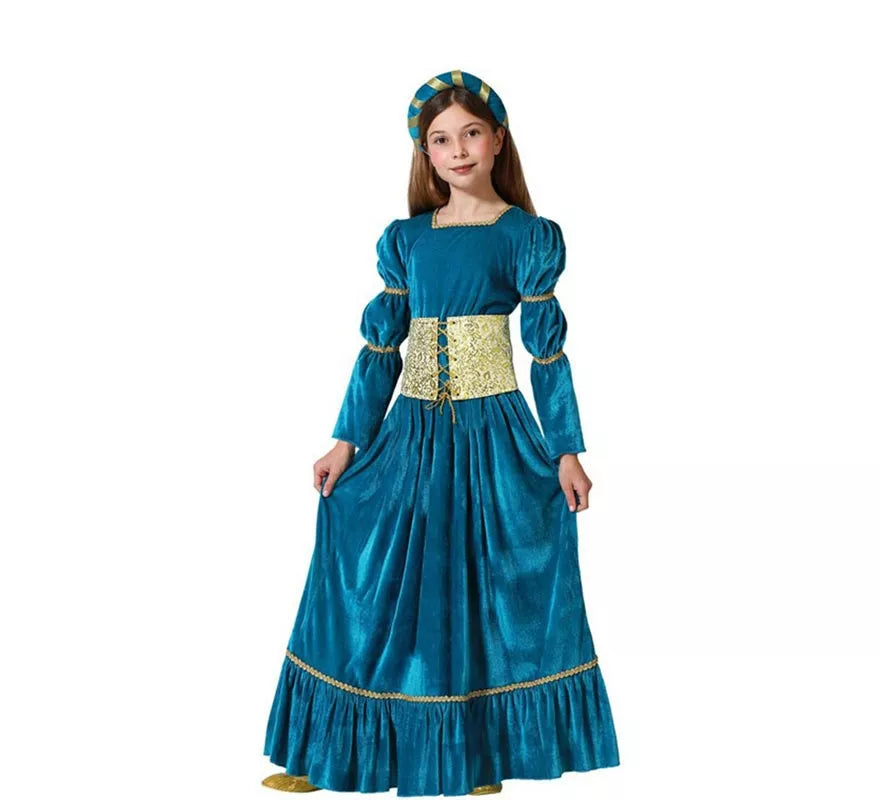 Translation missing: fr.Disfraz de Reina Medieval azul para niña