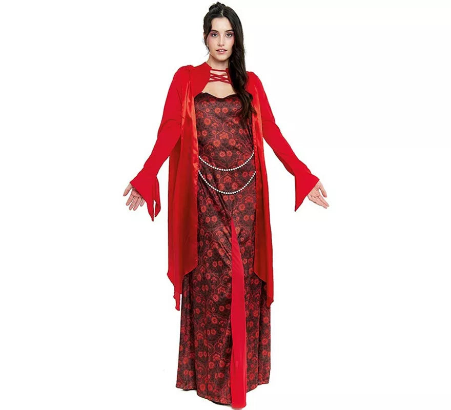 Translation missing: fr.Disfraz de Reina Medieval rojo estampado floral para mujer