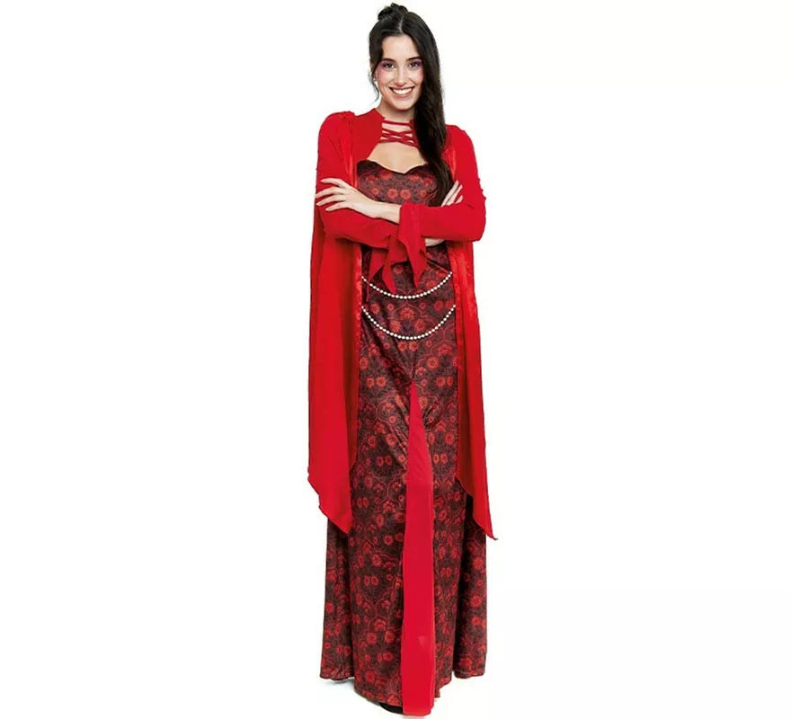 Translation missing: fr.Disfraz de Reina Medieval rojo estampado floral para mujer