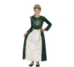 Costume de reine médiévale verte pour fille