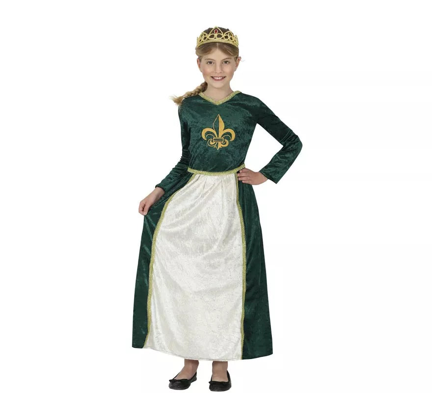 Translation missing: fr.Disfraz de Reina Medieval verde para niña