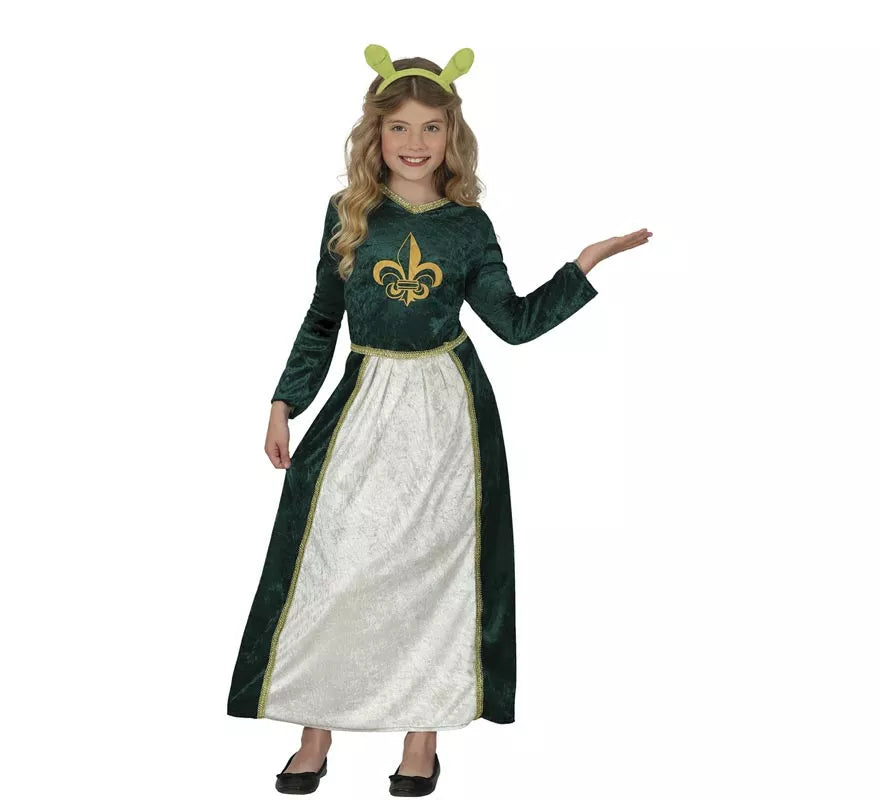 Disfraz de Reina Medieval verde para niña