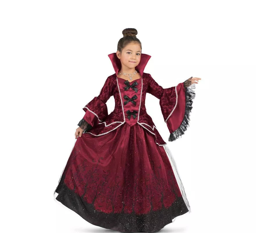 Translation missing: fr.Disfraz de Reina Vampiresa burdeos con enagua para niña