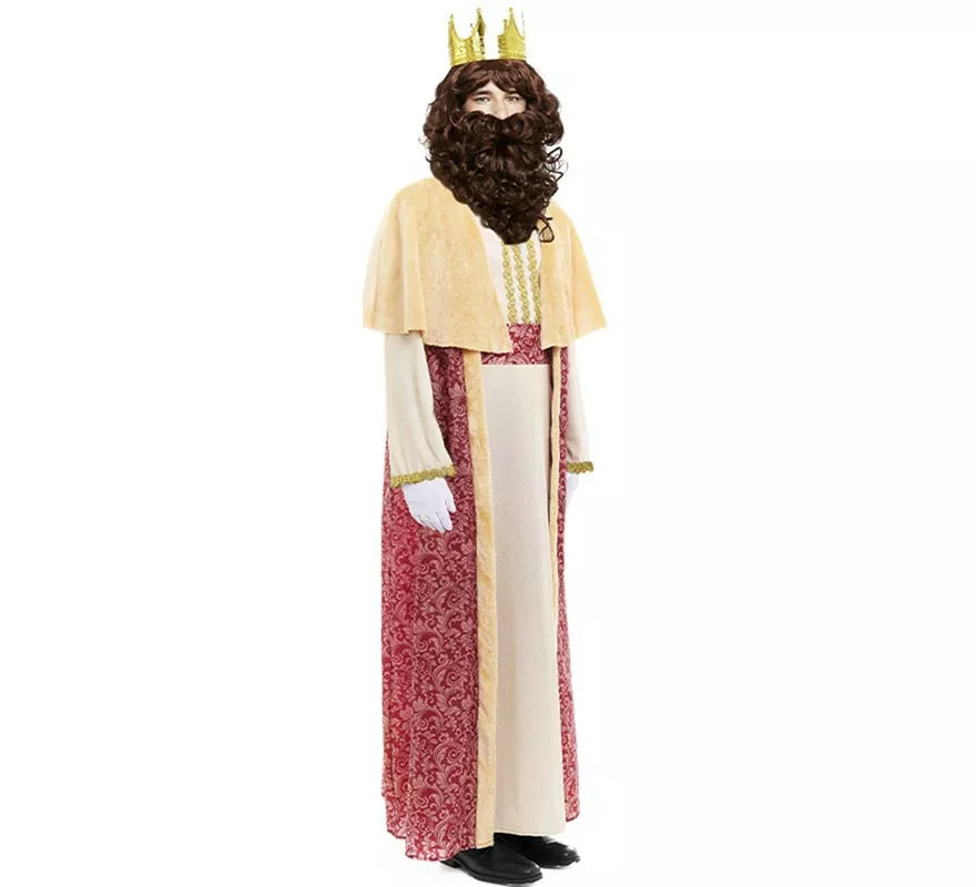 Translation missing: fr.Disfraz de Rey Mago Gaspar burdeos con capa para hombre