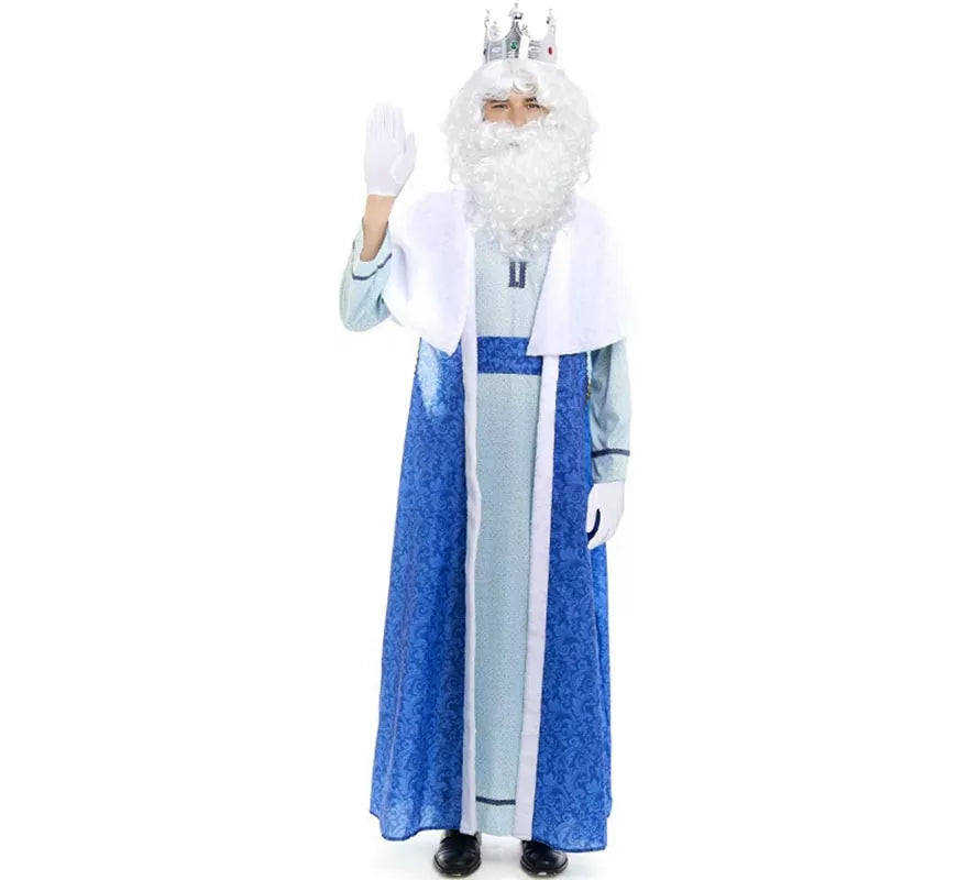 Translation missing: fr.Disfraz de Rey Mago Melchor azul y blanco para hombre