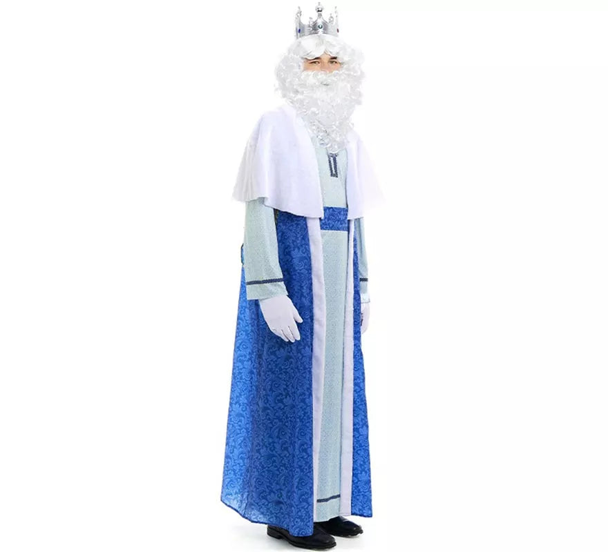 Translation missing: fr.Disfraz de Rey Mago Melchor azul y blanco para hombre