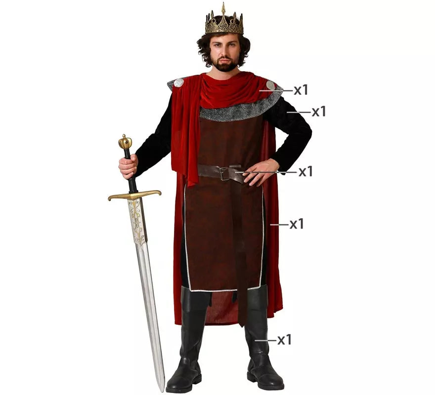 Translation missing: fr.Disfraz de Rey Medieval rojo para hombre