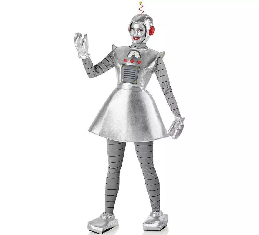 Translation missing: fr.Disfraz de Robot Antiguo plateado para mujer