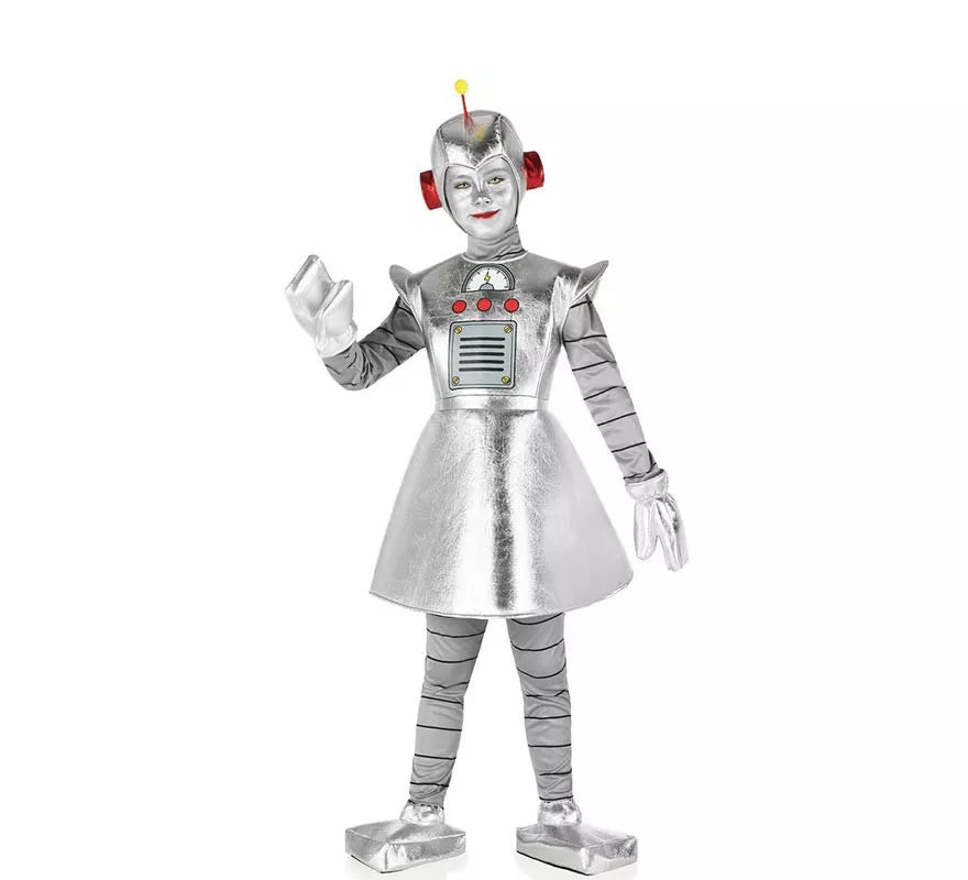 Translation missing: fr.Disfraz de Robot Antiguo plateado para niña