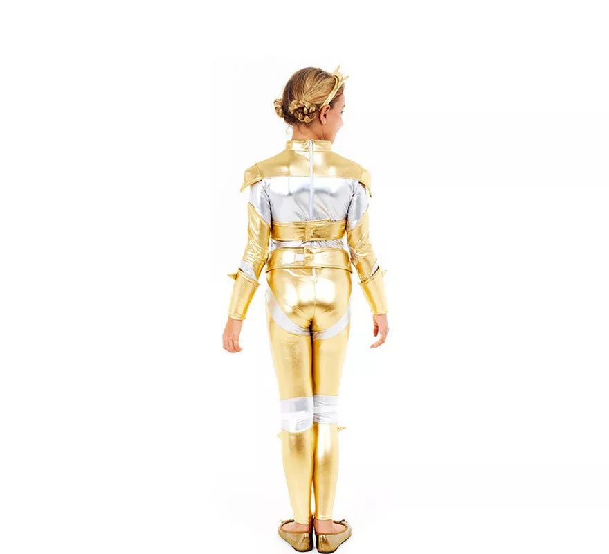 Translation missing: fr.Disfraz de Robot Woman Estelar Dorado para niña