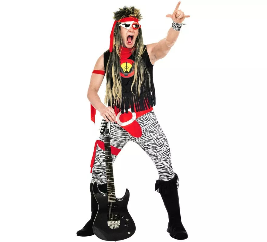 Translation missing: fr.Disfraz de Rock Star negro y rojo para hombre