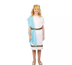 Déguisement Romana bleue et blanche avec coiffe fille
