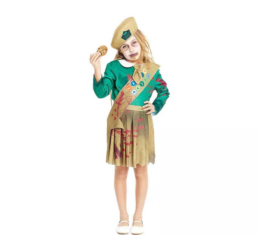 Translation missing: fr.Disfraz de Scout Zombie verde y marrón para niña y adolescente