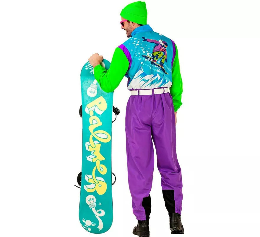 Translation missing: fr.Disfraz de Snowboarder lila y verde fluorescente para adulto