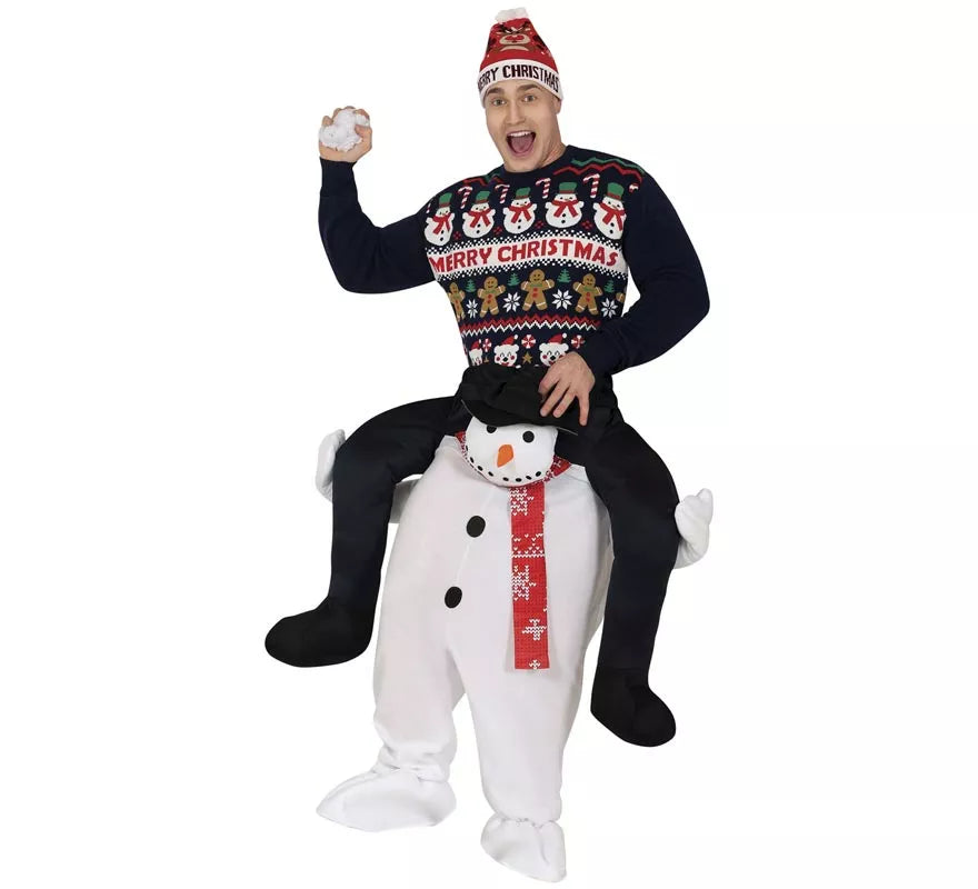 Translation missing: fr.Disfraz de Snowman montando Muñeco de nieve para adulto