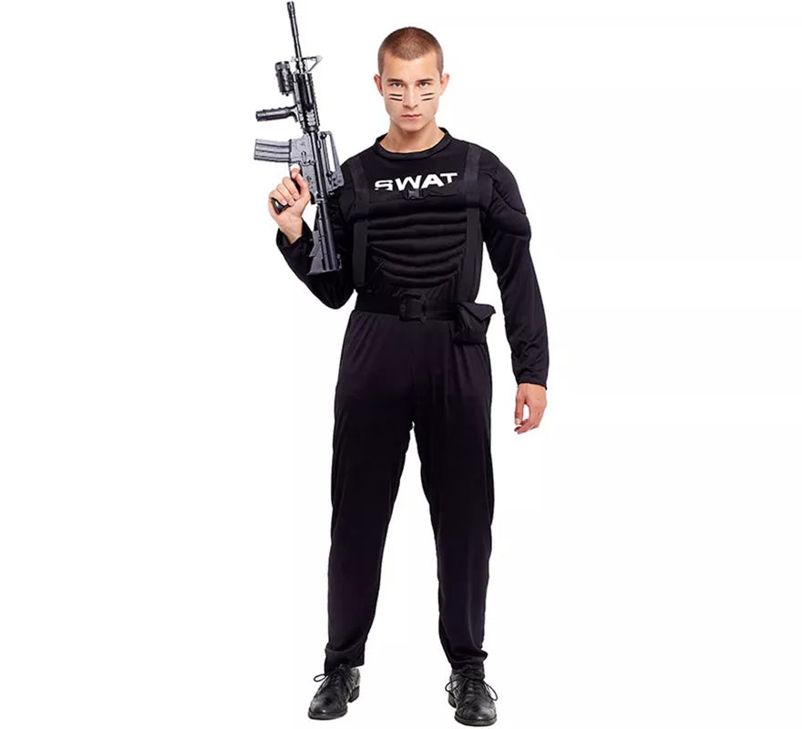 Translation missing: fr.Disfraz de Soldado SWAT Musculoso negro para hombre