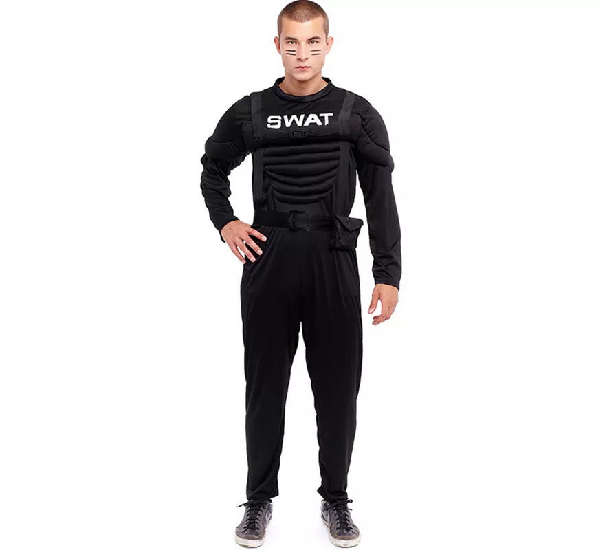 Translation missing: fr.Disfraz de Soldado SWAT Musculoso negro para hombre