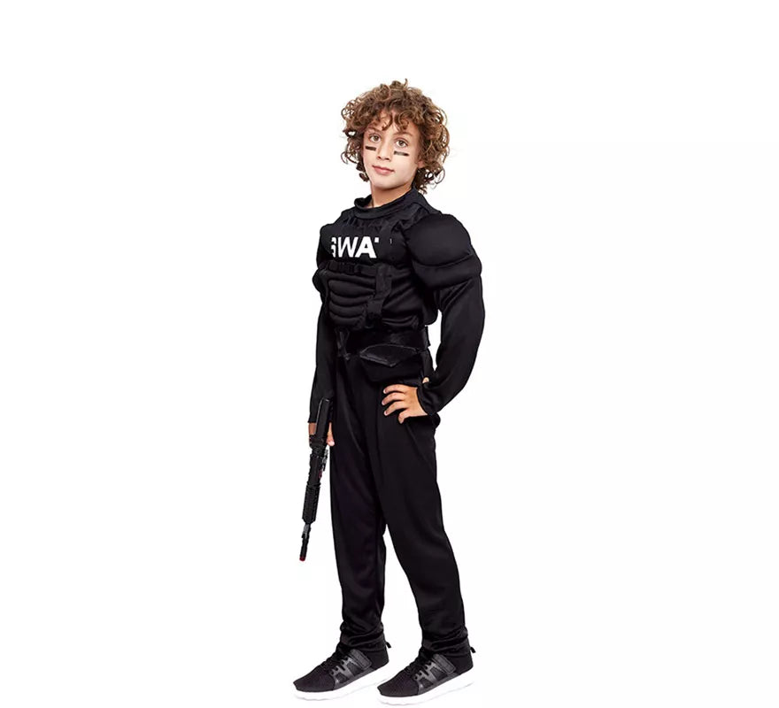 Translation missing: fr.Disfraz de Soldado SWAT Musculoso negro para niño