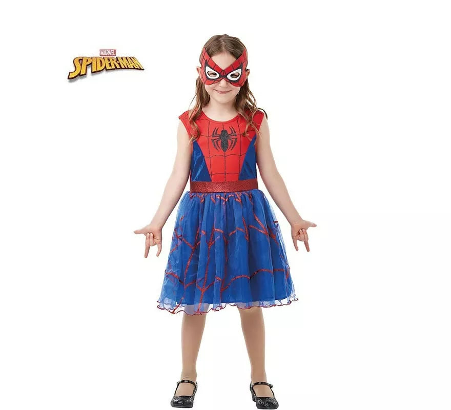 Translation missing: fr.Disfraz de Spider Girl de Spiderman en vestido con antifaz para niña