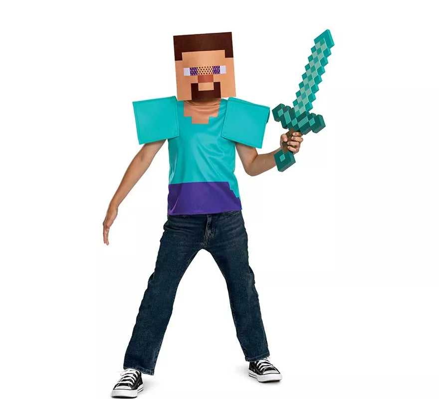 Translation missing: fr.Disfraz de Steve Minecraft con máscara para niño