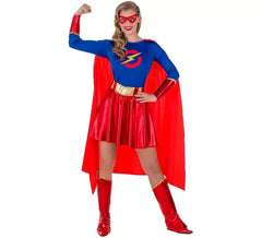 Déguisement Superheroine rouge et bleu pour femme