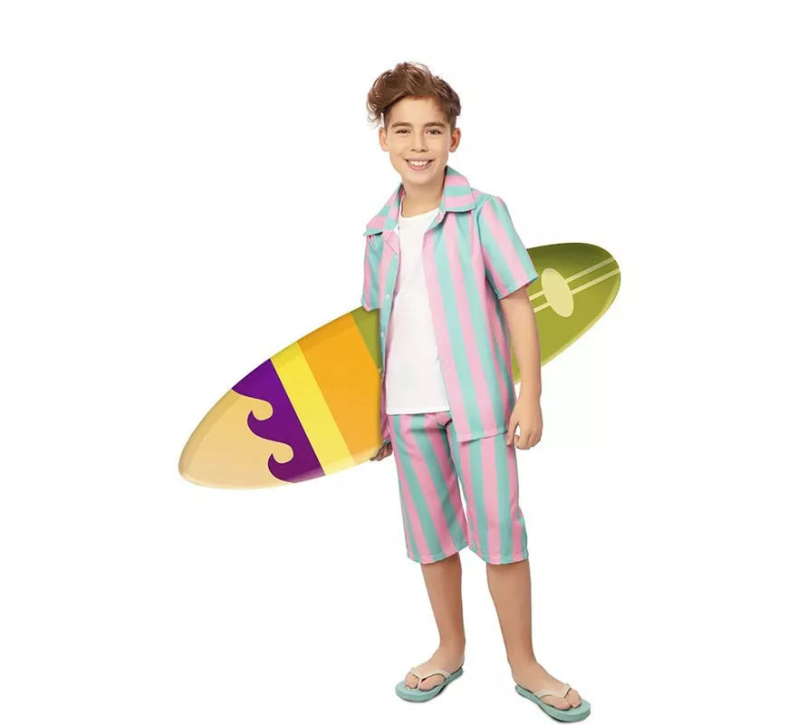 Translation missing: fr.Disfraz de Surfista rosa y azul a rayas para niño