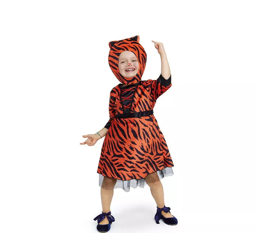 Disfraz de Tigresa en vestido naranja para bebé y niña